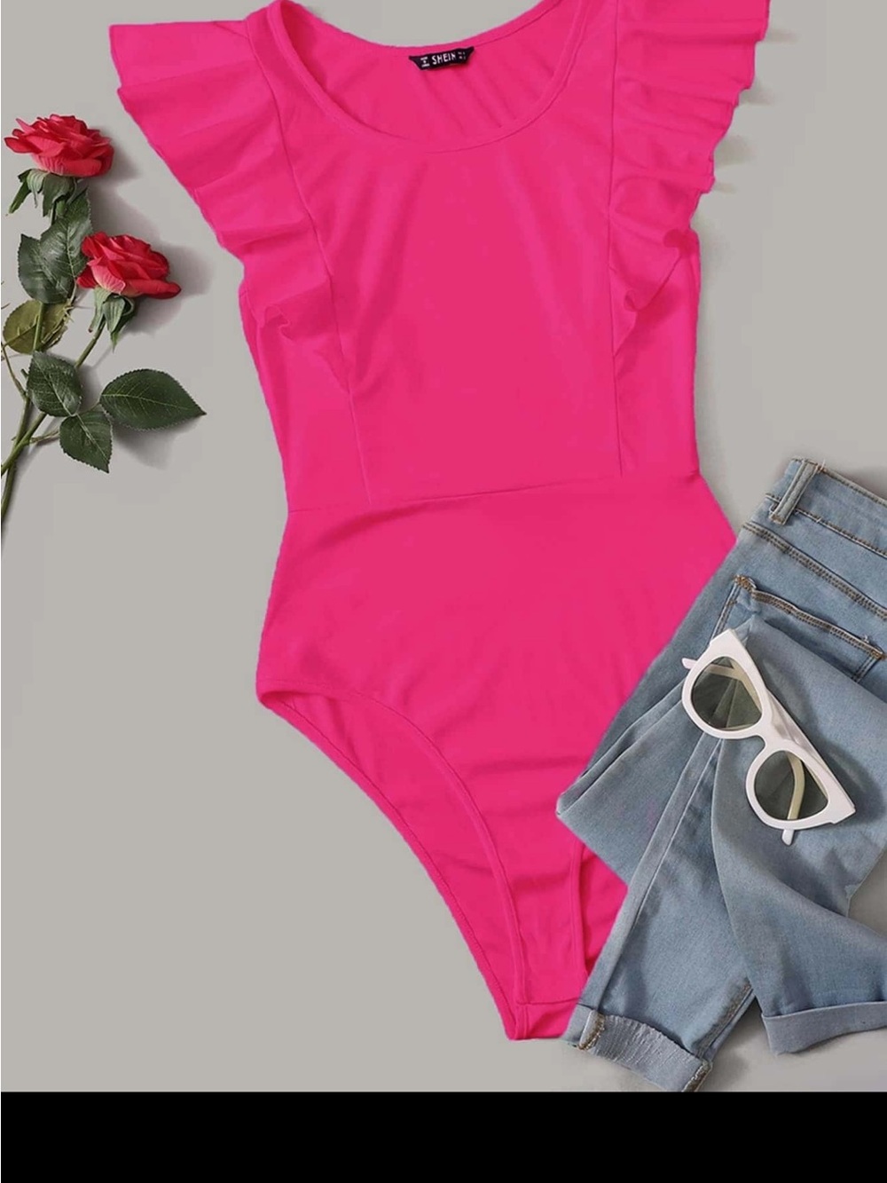 SHEIN Hot Pink Ruffle-Sleeve Bodysuit